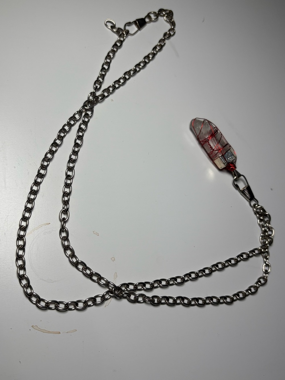 Stainless Chain Necklace with Red Crystal Pendant